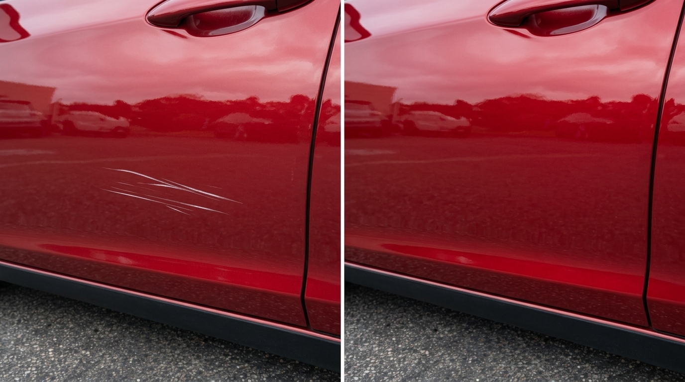 Red paint: scratch before and after